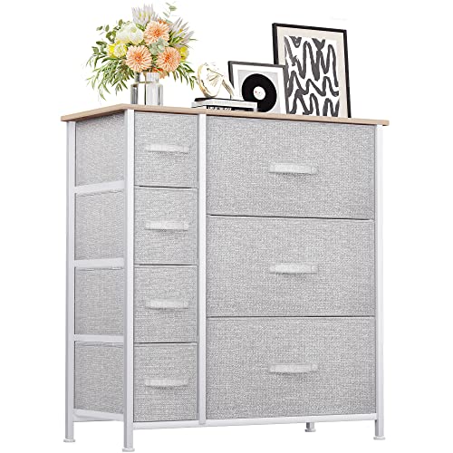 YITAHOME Kommode,Kommode mit 7 Schubladen,Schrank,Stoffschubladen mit Griffen,Metallgestell,für Wohnzimmer Flur Schlafzimmer,Dauerhaft,Hellgrau von YITAHOME
