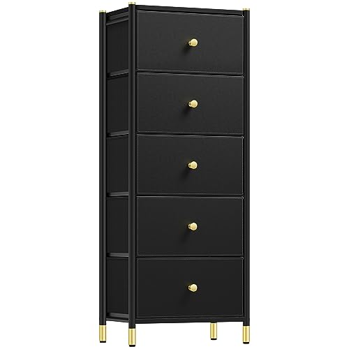 YITAHOME Kommode,komodenschrank für Schlafzimmer, 5 Schubladen aus Stoff mit Griffen,Schlank Kommode Schwarz mit Schubladen YITAHOME Kommode,komodenschrank für Schlafzimmer, 5 Schubladen aus Stoff mit Griffen,Schlank Kommode Schwarz mit Schubladen von YITAHOME