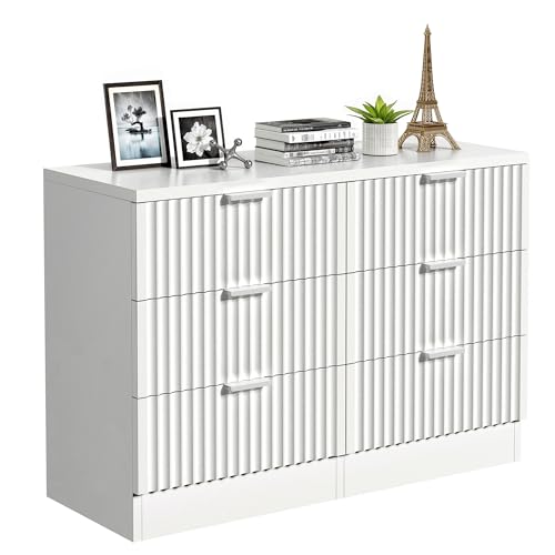 YITAHOME Kommode Weiß, Sideboard Weiss mit Wave Pattern Design Oberfläche, Kommode Schlafzimmer mit eleganter Metallgriff, 38D x 100W x 71.5H centimetres, komodenschrank für Wohnzimmer von YITAHOME