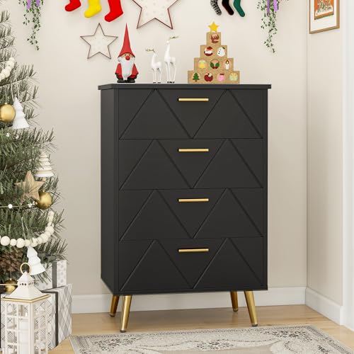 YITAHOME Kommode mit Schubladen, Komodenschrank mit 4 Schubladen, Kommode Schlafzimmer, Flur, Schubladenkommode, Kommode Hoch, Schubladenschrank Holz, 62 * 35 * 96 cm (Schwarz) von YITAHOME