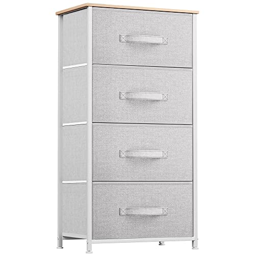 YITAHOME Kommode mit Schubladen, Schrank mit 4 Schubladen aus Stoff, Aufbewahrungskommode Industrial Stil für Schlafzimmer, Wohnzimmer, Kinderzimmer, Flur, Aufbewahrungsschrank (Hellgrau) von YITAHOME