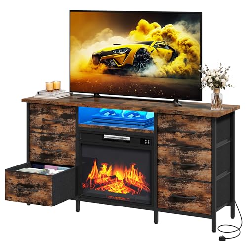 YITAHOME Kommode mit Schubladen Elektrokamin, Kamin Elektrisch mit LED 3D-Flammeneffekt, Multifunktionaler Schubladenschrank mit Farbwechsel-LED-Streifen, Komodenschrank mit 6 Stoffschubladen,Vintage YITAHOME Kommode mit Schubladen Elektrokamin, Kamin Elektrisch mit LED 3D-Flammeneffekt, Multifunktionaler Schubladenschrank mit Farbwechsel-LED-Streifen, Komodenschrank mit 6 Stoffschubladen,Vintage von YITAHOME