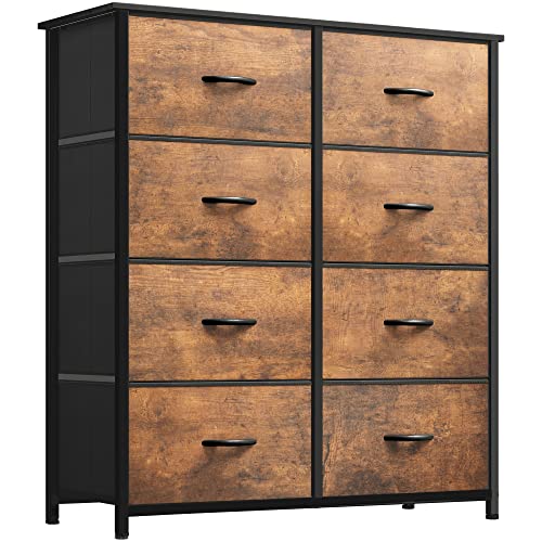 YITAHOME Kommode, 8 Stoffschubladen mit Griffen, Aufbewahrungsschrank, Schubladenschrank, Schrank, Metallgestell, stoffkommode für Schlafzimmer, für Wohnzimmer, Flur, Büro, rustikal braun von YITAHOME