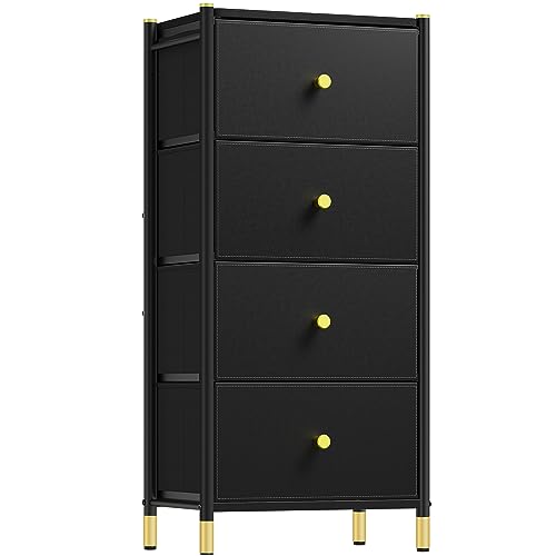 YITAHOME Kommode mit Schubladen, Leder Kommode,Kommode aus Stoff, Sideboard mit 4 Stoffschubladen, Aufbewahrungsschrank Schlafzimmer Schubladenschrank für Flur,Schwarz von YITAHOME