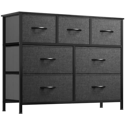 YITAHOME Kommode, Schrank, Aufbewahrungsschrank, 7 Schubladen aus Stoff mit Griffen, Aufbewahrungskommode, schwarz grau YITAHOME Kommode, Schrank, Aufbewahrungsschrank, 7 Schubladen aus Stoff mit Griffen, Aufbewahrungskommode, schwarz grau von YITAHOME