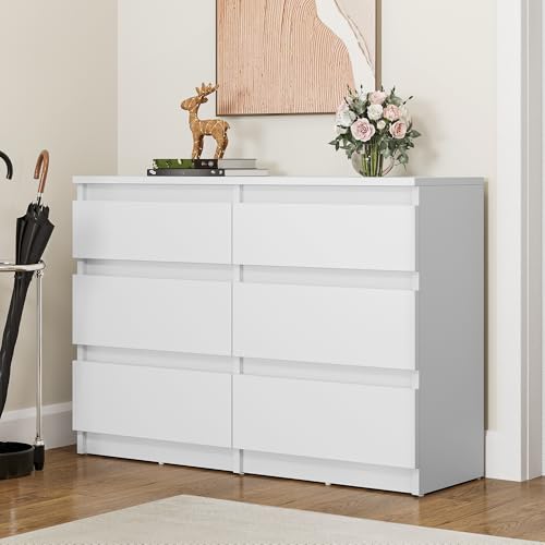 YITAHOME Komodenschrank mit 6 Schubladen, Kommode mit Schubladen, Kommode Schlafzimmer, Kommoden, Kommode Flur, Schubladenkommode, Kommode Hoch, Schubladenschrank Holz, 100 * 30 * 70 cm (Weiss) von YITAHOME