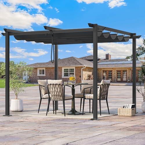 YITAHOME Metall-Pergola mit einziehbarem Dach, Outdoor-Pergola inklusive wasserabweisendem und PU-beschichtetem Baldachin mit LSF 15, Sonnenschutz für Grillveranstaltungen, Gartenpartys und Rasen in von YITAHOME