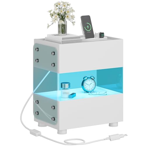 YITAHOME Nachttisch mit 2 Schubladen, schwebender Nachttisch mit 7-Farbiger LED-Lichtleiste, moderner Akzent-Beistelltisch mit mattiertem gehärtetem Glas für Schlafzimmer und Wohnzimmer, weiß YITAHOME Nachttisch mit 2 Schubladen, schwebender Nachttisch mit 7-Farbiger LED-Lichtleiste, moderner Akzent-Beistelltisch mit mattiertem gehärtetem Glas für Schlafzimmer und Wohnzimmer, weiß von YITAHOME