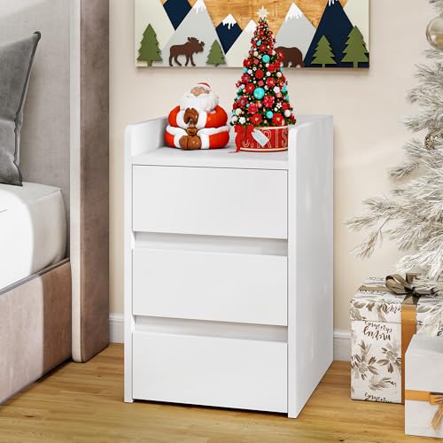 YITAHOME Nachttisch mit 3 Schubladen und Netzteil, Nachtkommode mit Ladestation, 2 USB-Anschlüssen und Steckdosen, wasserfester Beistelltisch für Wohnzimmer und Schlafzimmer, 35 x 40 x 60 cm (Weiß) von YITAHOME