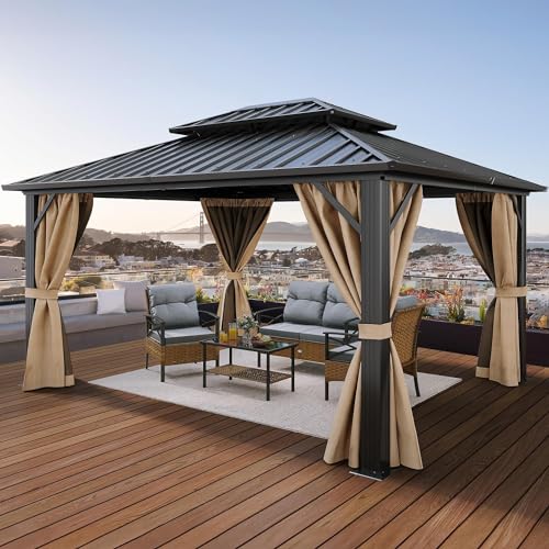 YITAHOME Pavillon Wasserdicht Stabil Hardtop 3 x 3.65m mit Doppeldach,Netz und schattigen Vorhängen, Hardtop Aluminium-Rahmen, Gartenzelt für Terrasse, Hinterhof, Deck und Rasen YITAHOME Pavillon Wasserdicht Stabil Hardtop 3 x 3.65m mit Doppeldach,Netz und schattigen Vorhängen, Hardtop Aluminium-Rahmen, Gartenzelt für Terrasse, Hinterhof, Deck und Rasen von YITAHOME