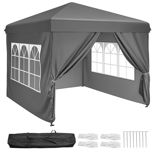 YITAHOME Pop Up Pavillon mit Seitenteilen, 2,5x2,5 Faltpavillon Wasserdicht Stabil, Garten Pavillon mit Rolltasche für Camping, Markt,Terrasse,Party DUNKELGRAU von YITAHOME