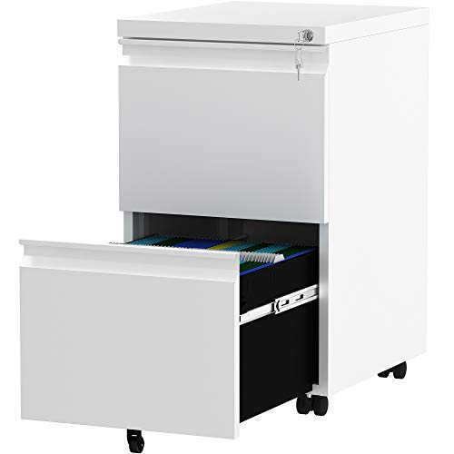 YITAHOME Rollcontainer mit Abschließbar 2 Schubladen, Mobiler Aktenschrank mit Rollen für A4, Legal, Letter, Metall Büroschrank für Home-Office, Hängeregistratur, Schwarz, 51 x 39 x 71cm von YITAHOME