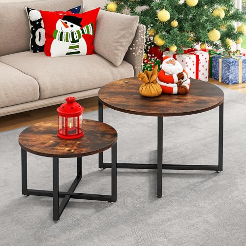YITAHOME Runder Couchtisch 2er-Set für Wohnzimmer, Moderner Runder Couchtisch mit Schwarzem Metallrahmen, Sofa-Teetisch, Cocktailtische, Beistelltisch für Wohnzimmer/Schlafzimmer, Vintage-Braun YITAHOME Runder Couchtisch 2er-Set für Wohnzimmer, Moderner Runder Couchtisch mit Schwarzem Metallrahmen, Sofa-Teetisch, Cocktailtische, Beistelltisch für Wohnzimmer/Schlafzimmer, Vintage-Braun von YITAHOME