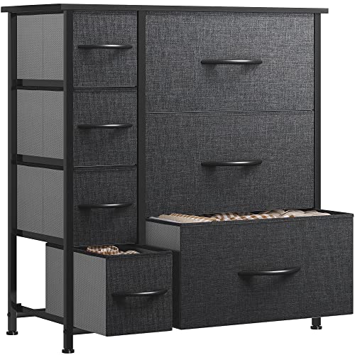 YITAHOME kommode mit Schubladen, Schrank mit 7 Schubladen aus Stoff, Aufbewahrungskommode Industrial Stil für Schlafzimmer, Wohnzimmer, Kinderzimmer, Flur, Schwarz Aufbewahrungsschrank von YITAHOME