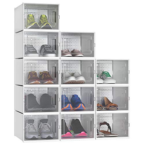 YITAHOME Schuhboxen, 12er Set, Schuhkarton stapelbar stabil, Aufbewahrungsboxen für Schuhe mit transparent Tür und Belüftungslöchern, für Schuhe bis Größe 44, stapelbare schuhbox Weiß von YITAHOME