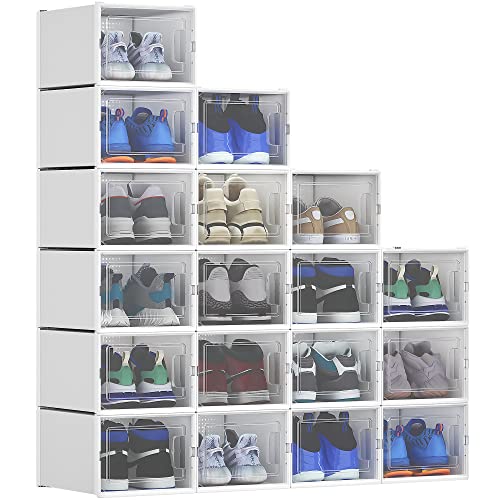 YITAHOME Schuhboxen, 18er Set, Schuhkarton stapelbar stabil, Aufbewahrungsboxen für Schuhe mit transparent Tür und Belüftungslöchern, für Schuhe bis Größe 46, stapelbare schuhbox weiße von YITAHOME