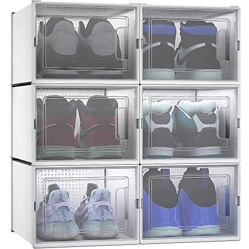 YITAHOME Schuhboxen, 6er Set, Schuhkarton stapelbar stabil, Aufbewahrungsboxen für Schuhe mit transparent Tür und Belüftungslöchern, für Schuhe bis Größe 46, stapelbare schuhbox weiße von YITAHOME