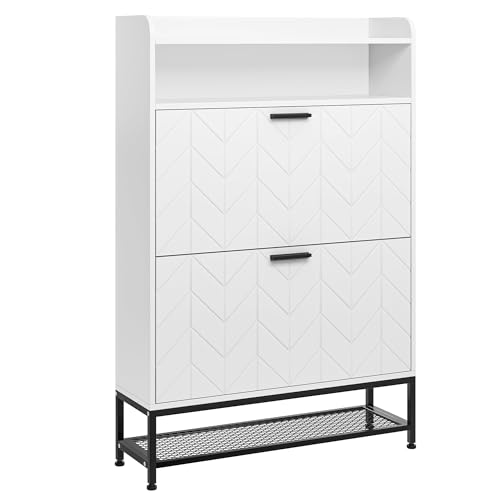 YITAHOME Schuhschrank mit 2 Klappen, Schuhschranks Weiss, Schuhschrank Schuhkipper Schmal, Schuhablage Verstellbar,117x24x80cm, für Eingangsbereich, Flur von YITAHOME