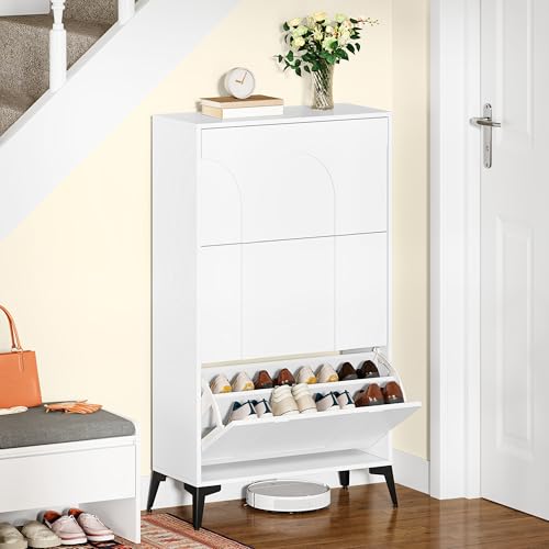 YITAHOME Schuhschrank mit 3 Klappen, Schuhschrank Schuhkipper Schmal, Schuhschranks Weiss, Schuhablage Verstellbar,118x24x70cm, für Eingangsbereich, Flur YITAHOME Schuhschrank mit 3 Klappen, Schuhschrank Schuhkipper Schmal, Schuhschranks Weiss, Schuhablage Verstellbar,118x24x70cm, für Eingangsbereich, Flur von YITAHOME