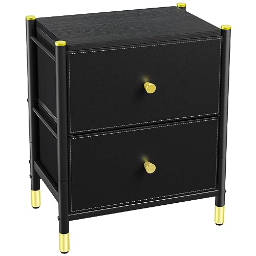 YITAHOME Kommode mit Schubladen, Leder Kommode,Kommode aus Stoff, Sideboard mit 2 Stoffschubladen, Aufbewahrungsschrank Schlafzimmer Schubladenschrank für Flur,Schwarz von YITAHOME