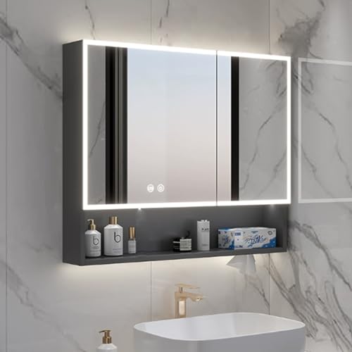 Badezimmer spiegelschrank mit LED beleuchtung und Spiegel,spiegelschränke füirs bad schwarz/weiB,Antibeschlag,badezimmerschrank hängend Schminkspiegel Spiegelschränke,Papierhandtuchschlitz ( Color : B von YITAYMLI