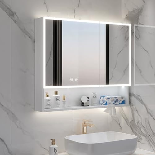Badezimmer spiegelschrank mit LED beleuchtung und Spiegel,spiegelschränke füirs bad schwarz/weiB,Antibeschlag,badezimmerschrank hängend Schminkspiegel Spiegelschränke,Papierhandtuchschlitz ( Color : W von YITAYMLI