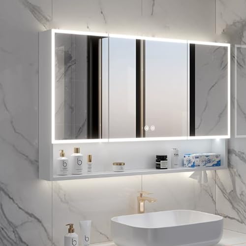 Badezimmer spiegelschrank mit LED beleuchtung und Spiegel,spiegelschränke füirs bad schwarz/weiB,Antibeschlag,badezimmerschrank hängend Schminkspiegel Spiegelschränke,Papierhandtuchschlitz ( Color : W von YITAYMLI