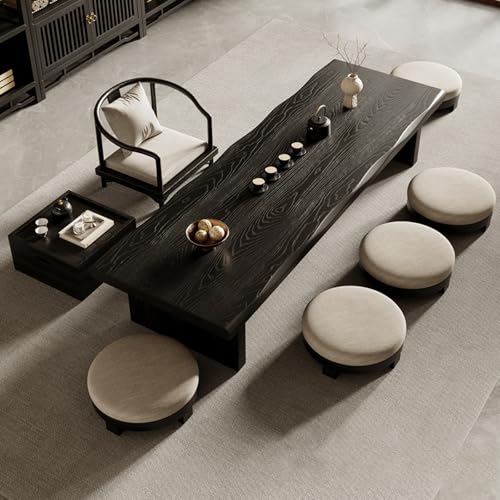 Schwarzer japanischer Bodentisch aus Holz, Vintage Kiefer niedriger Tatami Rechtecktisch zum Sitzen auf dem Boden, Unregelmäßige Tischplattenkante,Vielseitiger(140*60*35cm/55.1*23.6*13.8in) von YITAYMLI