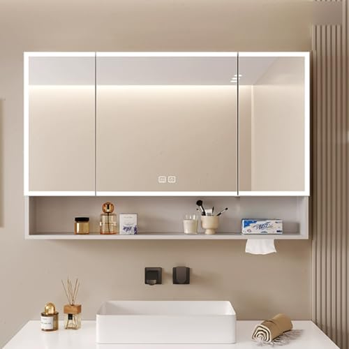 Spiegelschrank bad mit led beleuchtung,Badezimmer-Wandspeicher spiegelschrank,spiegelschrank bad mit Entnebelung beleuchtung,Mit Papierabsaugloch,badezimmerschrank hängend schmal ( Color : White , Siz von YITAYMLI