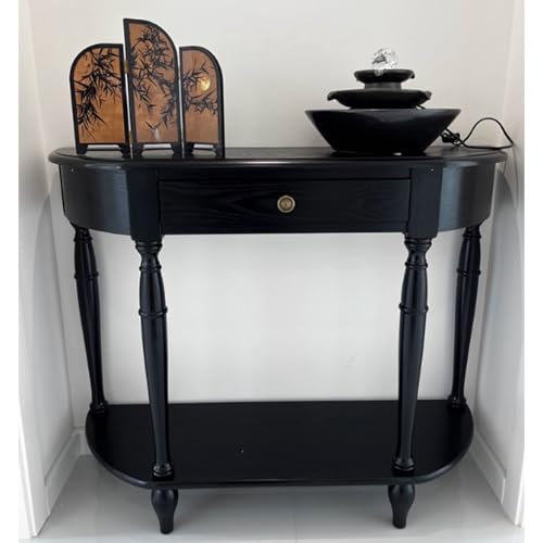 Vintage-Halbmond-Sofa-Konsolentisch mit Schublade, Akzenttisch aus Massivholz für Wohnzimmer mit Ablage, traditionelles dekoratives Möbelstück für Flur und Diele(Black,120cm/47.2in) von YITAYMLI