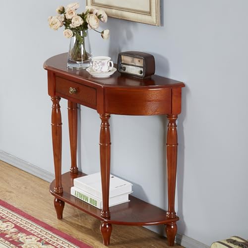 Vintage-Halbmond-Sofa-Konsolentisch mit Schublade, Akzenttisch aus Massivholz für Wohnzimmer mit Ablage, traditionelles dekoratives Möbelstück für Flur und Diele(Cherry,110cm/43.3in) von YITAYMLI