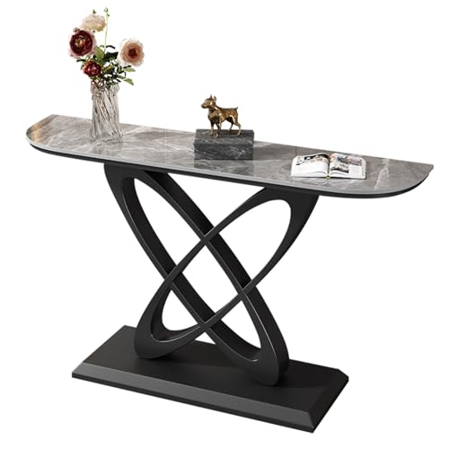 YITAYMLI Halbmond Konsole Moderner Beistelltisch, Marmortisch für Extra Schmalen Flur, Antikes Finish, Luxus Metallgestell, Abstellfläche mit Abgerundeten Ecken, für Diele(BlackD,120cm/47.2in) von YITAYMLI
