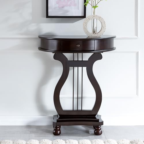 YITAYMLI Halbmond-Konsole aus Massivholz, Saitenform, Halbkreis-Akzenttisch mit Schublade, Elegante Vintage-Schmalflur-Möbel für Wohnzimmer und Schlafzimmer(Walnut) von YITAYMLI