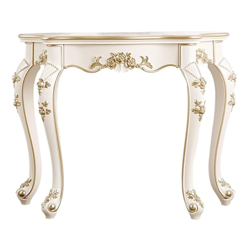 YITAYMLI Konsolentisch im Vintage-Stil mit Blumenverzierung, Weißer schmaler Eingangstisch mit Cabriole-Beinen, Stabile dekorative Vintage-Möbel für Wohnzimmer/Schlafzimmer(Gold,118cm/46.5in) von YITAYMLI