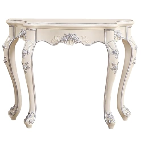 YITAYMLI Konsolentisch im Vintage-Stil mit Blumenverzierung, Weißer schmaler Eingangstisch mit Cabriole-Beinen, Stabile dekorative Vintage-Möbel für Wohnzimmer/Schlafzimmer(Silver,58cm/22.8in) von YITAYMLI