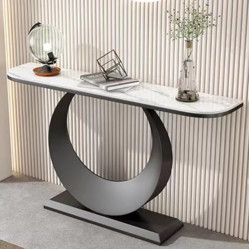 YITAYMLI Moderne Konsolentisch mit Schieferplatte Kratzfest, Halbmond-Konsolentisch schmal für Flur, Akzent-Displaymöbel, runder Metallfuß und edler Schiefer, für Wohnzimmer(Black+White,120cm/47.2in) YITAYMLI Moderne Konsolentisch mit Schieferplatte Kratzfest, Halbmond-Konsolentisch schmal für Flur, Akzent-Displaymöbel, runder Metallfuß und edler Schiefer, für Wohnzimmer(Black+White,120cm/47.2in) von YITAYMLI