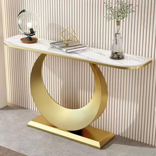 YITAYMLI Moderne Konsolentisch mit Schieferplatte Kratzfest, Halbmond-Konsolentisch schmal für Flur, Akzent-Displaymöbel, runder Metallfuß und edler Schiefer, für Wohnzimmer(Gold+White,100cm/39.4in) YITAYMLI Moderne Konsolentisch mit Schieferplatte Kratzfest, Halbmond-Konsolentisch schmal für Flur, Akzent-Displaymöbel, runder Metallfuß und edler Schiefer, für Wohnzimmer(Gold+White,100cm/39.4in) von YITAYMLI