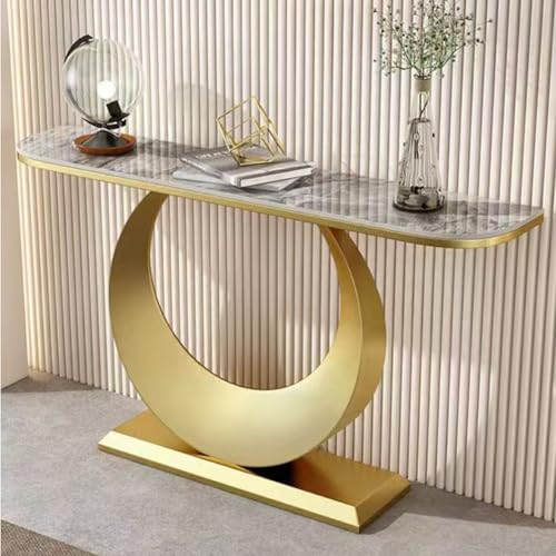 YITAYMLI Moderne Konsolentisch mit Schieferplatte Kratzfest, Halbmond-Konsolentisch schmal für Flur, Akzent-Displaymöbel, runder Metallfuß und edler Schiefer, für Wohnzimmer(Gold+Gray,100cm/39.4in) YITAYMLI Moderne Konsolentisch mit Schieferplatte Kratzfest, Halbmond-Konsolentisch schmal für Flur, Akzent-Displaymöbel, runder Metallfuß und edler Schiefer, für Wohnzimmer(Gold+Gray,100cm/39.4in) von YITAYMLI