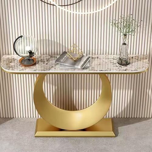 YITAYMLI Moderne Konsolentisch mit Schieferplatte Kratzfest, Halbmond-Konsolentisch schmal für Flur, Akzent-Displaymöbel, runder Metallfuß und edler Schiefer, für Wohnzimmer(Gold+Brown,120cm/47.2in) YITAYMLI Moderne Konsolentisch mit Schieferplatte Kratzfest, Halbmond-Konsolentisch schmal für Flur, Akzent-Displaymöbel, runder Metallfuß und edler Schiefer, für Wohnzimmer(Gold+Brown,120cm/47.2in) von YITAYMLI