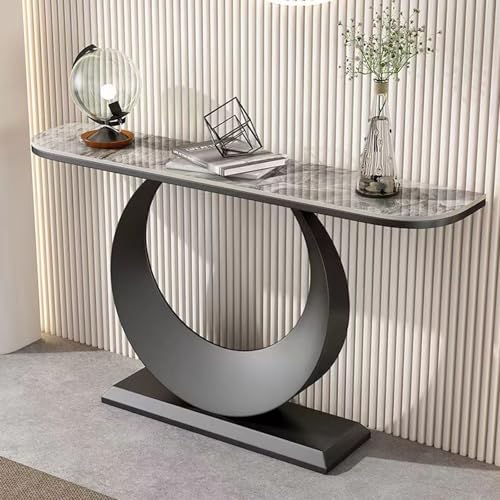 YITAYMLI Moderne Konsolentisch mit Schieferplatte Kratzfest, Halbmond-Konsolentisch schmal für Flur, Akzent-Displaymöbel, runder Metallfuß und edler Schiefer, für Wohnzimmer(Black+Gray,120cm/47.2in) YITAYMLI Moderne Konsolentisch mit Schieferplatte Kratzfest, Halbmond-Konsolentisch schmal für Flur, Akzent-Displaymöbel, runder Metallfuß und edler Schiefer, für Wohnzimmer(Black+Gray,120cm/47.2in) von YITAYMLI