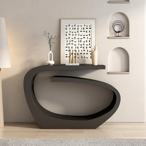 YITAYMLI Moderne dekorative Konsolentische aus Metall für den Eingangsbereich,Langer Schmaler Abstrakter Flurtisch, breite Tischplatte mit abgerundeten Ecken, für Wohnzimmer(Black,100cm/39.4in) von YITAYMLI
