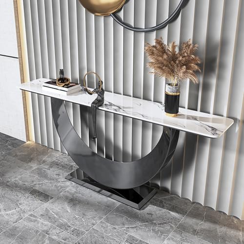 YITAYMLI Moderne rechteckige Konsolentisch aus Marmor, Sofatisch hinter dem Couch-Eingangsbereich Luxus-Tisch, Elegante Heimplattform, für Wohnzimmer und Schlafzimmer(Black,140cm/55.1in) von YITAYMLI
