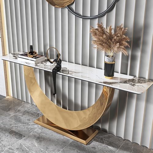 YITAYMLI Moderne rechteckige Konsolentisch aus Marmor, Sofatisch hinter dem Couch-Eingangsbereich Luxus-Tisch, Elegante Heimplattform, für Wohnzimmer und Schlafzimmer(Gold,120cm/47.2in) von YITAYMLI