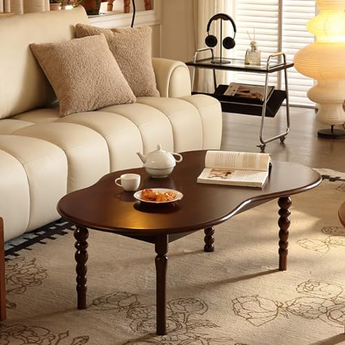 YITAYMLI Moderner Couchtisch aus massivem Holz, unregelmäßige Wolkenform, französischer Retro-Landhaus-Couchtisch mit DREI Tischbein-Varianten, Glatte abgerundete Kurven(Walnut) von YITAYMLI