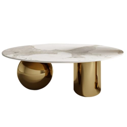 YITAYMLI Moderner runder Couchtisch aus Marmorimitat, 2er-Set, Mid-Century Beistelltisch mit kugelförmigem Metallfuß, luxuriöse verschachtelte abstrakte Akzentmöbel(Gold,36" Lx36 Wx14 H/90x90x35cm) YITAYMLI Moderner runder Couchtisch aus Marmorimitat, 2er-Set, Mid-Century Beistelltisch mit kugelförmigem Metallfuß, luxuriöse verschachtelte abstrakte Akzentmöbel(Gold,36" Lx36 Wx14 H/90x90x35cm) von YITAYMLI