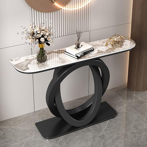 YITAYMLI Moderner schmaler Halbmond-Konsolentisch für den Eingangsbereich, Schieferplatte, Langer Akzenttisch hinter dem Sofa mit geometrischem Metallfuß,für das Wohnzimmer(Black A,150cm/59in) von YITAYMLI