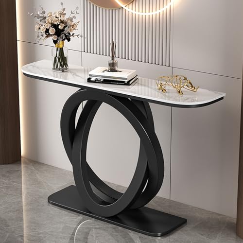 YITAYMLI Moderner schmaler Halbmond-Konsolentisch für den Eingangsbereich, Schieferplatte, Langer Akzenttisch hinter dem Sofa mit geometrischem Metallfuß,für das Wohnzimmer(Black C,150cm/59in) von YITAYMLI