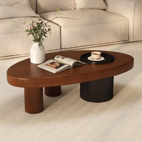 YITAYMLI Sonderförmiger Holzcouchtisch im Vintage-Stil, Mittelalterlicher kreativer Kleiner niedriger Tisch mit Tablett und Stauraum, Verstärkte Beine, für kleine Räume(Walnut,140cm/55.1in) von YITAYMLI
