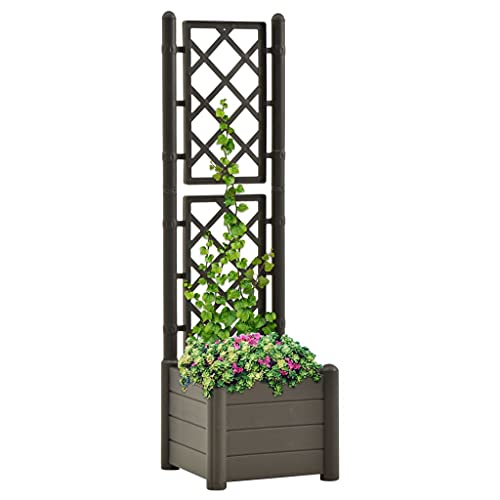Pflanzkübel mit Spalier Gartenspalier Rankgitter Rankhilfe Pflanzkasten Blumenkübel Hochbeet Blumenkasten 43x43x142 cm PP Anthrazit von YITHOPI