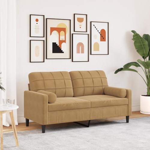 YITHOPI 2-Sitzer-Sofa mit Zierkissen Braun Wohnzimmersofa Multifunktionales Sofa für Büro 140 cm Samt von YITHOPI